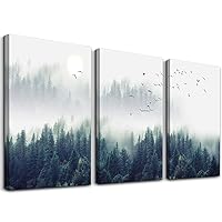 3 Piece Canvas Wall Art for Living Room Wall Decorations for Bedroom Office Wall decor Foggy forest Trees Landscape painting Stretched and Framed Ready to Hang pictures Home Decor 12