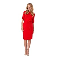 FUTURO FASHION® Women's Shift Dress with Belt Boat Neck 3/4 Sleeve 8986