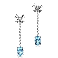 1.65ct Natural Oval Cut Blue Aquamarine Diamond 14k White Gold Drop Dangle Earrings Solitaire