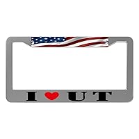 Utah State License Plate Frame I Love Utah Metal Aluminum Car Tag Holder with 2 Holes,12x6 Inch