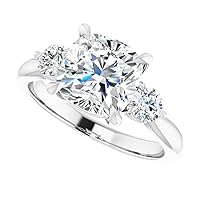 3 CT Cushion Colorless Moissanite Engagement Ring, Wedding/Bridal Ring Set, Solitaire Halo Style, Solid Gold Silver Vintage Antique Anniversary Promise Ring Gift for Her