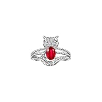 Rylos CAT Ring: 7X5MM Oval Gemstone & Diamonds - Sterling Silver Birthstone Jewelry for Women - Sizes 5-13 Available.