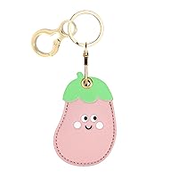 Leather Keychain Holder Cover Suitable for Apple AirTag, Protective Cute Air Tag Case with Keychain Ring, Anti-Scratch Finder GPS Tracker Case for Wallet Keys(Eggplant)
