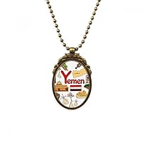Yemen Love Heart Landscap National Flag Antique Necklace Vintage Bead Pendant Keychain