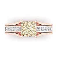 Clara Pucci 3.5 ct Princess Cut Solitaire Natural Brown Morganite Designer Art Deco Statement Wedding Sliding Ring Band Set 18K Rose Gold