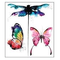 3 pcs Wings Art Temporary Tattoo Butterfly Dragonfly Watercolor Rendering Girlfriend Clavicle Sticker