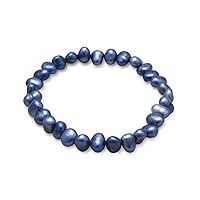7 Inch Dark Blue Cultured Freshwater Pearl Stretch Bracelet Pearls 6mm 7mm Jewelry Gifts for Women