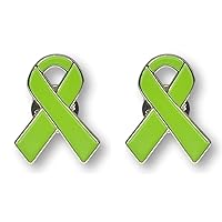2 Lime Green Awareness Jewelry-Quality Enamel Ribbon Pins With Clutch Clasp - 2 Pins - Show Your Support For Lymphoma, Lyme, Muscular Dystrophy, Non-Hodgkin's Lymphoma, Sandhoff Disease Awareness