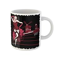 Coffee Mug Dancer French Abstract Woman in Cabaret Moulin Rouge Paris 11 Oz Ceramic Tea Cup Mugs Souvenir for Family Friends Coworkers