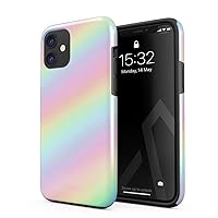 Compatible with iPhone 11 Case Pastel Rainbow Unicorn Colors Ombre Pattern Holographic Tie Dye Pale Kawaii Aesthetic Heavy Duty Shockproof Dual Layer Hard Shell + Silicone Protective Cover
