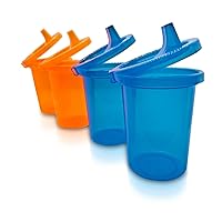 Sippy Cup for 1 Year Old and Toddlers with Attached Lid - Spill Proof, Stackable, Dishwasher Safe - 10 Oz, 4 Count - Never Lose a Lid Again - Baby Sippy Cups (Blue & Orange)
