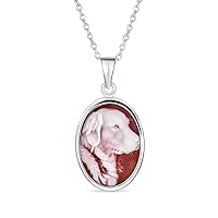 Customizable Personalize Vintage Antique Style BFF Best Friends Puppy Brown White Black Dog Kitty Cat Portrait Blue White Oval Cameo Pendant Necklace For Women Teen .925 Sterling Silver