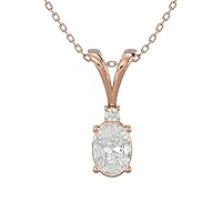 10K Gold Elegant Oval Cut 0.75 Carats Created Gemstone Solitaire With VVS Certified 0.02 ct Natural Genuine Diamond Pendant Necklace for Women, Birthstone Jewelry