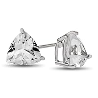 Solid 14k White Gold 7x7mm Trillion Post-With-Friction-Back Stud Earrings