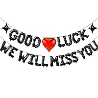 Good Luck We Will Miss You Black Letter Balloons, Big 16 Inch Foil Balloons with Star&Red Heart Farewell Party Decorations for Retirement Coworker Leaving Going Away Goodbye Graduation Party Decor