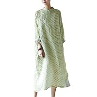 Women's Linen Chinese Button Loose Style Dress Bat Sleeve Cheongsam Long Qipao