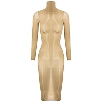YiZYiF Women Sexy See Through Long Sleeve Sheer Mesh Bodycon Cocktail Club Party Cover Up Maxi Dress