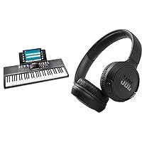RockJam Compact 61 Key Keyboard with Sheet Music Stand, Power Supply & JBL Tune 510BT - Bluetooth Over-Ear Headphones in Black