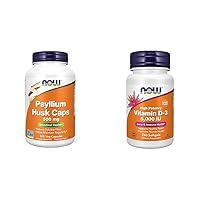 NOW Supplements, Psyllium Husk Caps 500 mg, Non-GMO Project Verified, Natural Soluble Fiber & Supplements, Vitamin D-3 5,000 IU, High Potency, Structural Support*, 240 Softgels