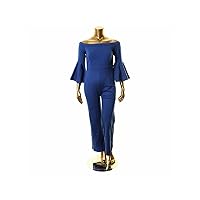 Trina Turk Womens Blue Bell Sleeve Off Shoulder Wide Leg Jumpsuit Size: 0 (TD191503)