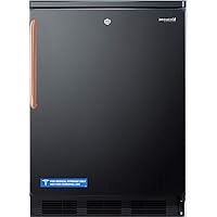 Summit Appliance FF7LBLKTBC Commercially Listed Freestanding All-Refrigerator for General Purpose Use with Front Lock, Automatic Defrost Operation, Pure Copper Handle and Black Exterior