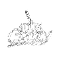 18K White Gold 100% Crazy Saying Pendant, Made in USA