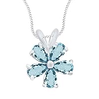 AFFY 14K Gold Over Sterling Silver Pear Shape Simulated Blue Aquamarine Flower Pendant Necklace