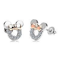 D/VVS1 Round White Diamond Mickey Minnie Mouse Disney 12mm Stud Earrings for Womens Girls 925 Sterling Silver