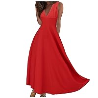 Sundresses for Women 2024 Spring Summer Elegant Wrap V Neck Sleeveless Maxi Dress Trendy Floral Print