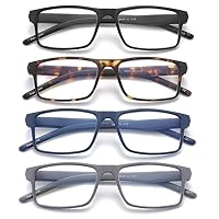 4 Pack Reading Glasses Blue Light Blocking for Men Women,Rectangular Frame Computer Readers with Spring Hinge,Anti Eyestrain/UV Ray Eyeglasses (4.0x)
