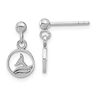 925 Sterling Silver Rhodium Plated Whale Dolphin Tail Post DReligious Guardian Angel Long Drop Dangle Earrings Measures 15x7.6mm Wide Jewelry for Women
