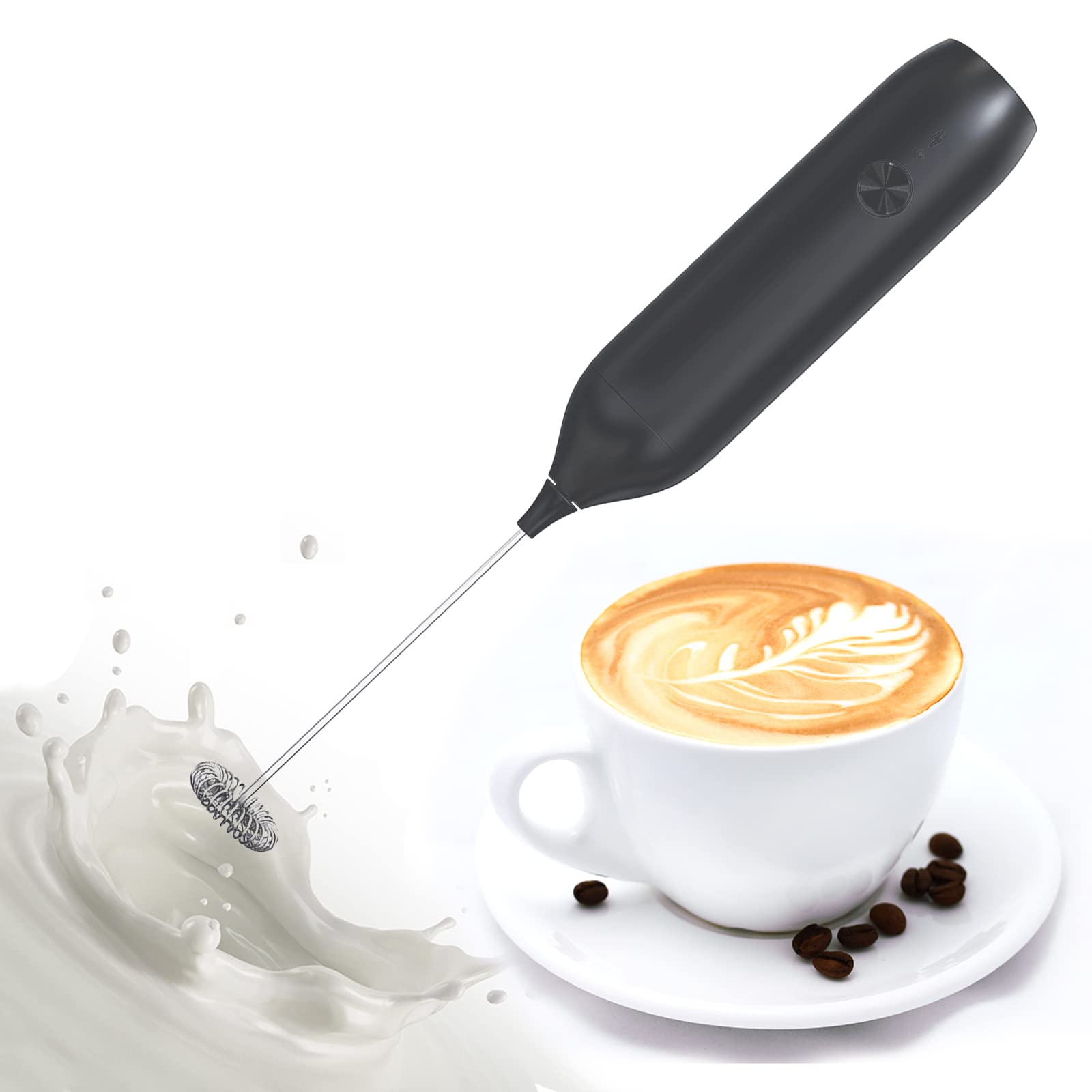 Influtto Electric Handheld USB Rechargeable Milk Frother, Foam Maker,Mini Mixer and Coffee Blender,Black Color