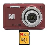 Kodak PIXPRO Friendly Zoom FZ55 (Red) with 32GB Memory Card Bundle