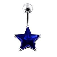 Fancy Star CZ Stone 925 Sterling Silver with Stainless Steel Belly Button Navel Rings