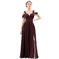 Long Chiffon Bridesmaid Dresses for Women Cold Shoulder Formal Evening Dress with Slit YK933