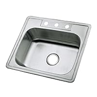 Kingston Brass Gourmetier GKTS2520 Self Rimming Single Bowl Kitchen Sink 3 Holes 25-Inch-Length by 22-Inch-Width by 6-Inch-Depth, 22 Gauge, Brushed Stainless Steel
