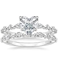 Engagement Ring with 2 CT Moissanite Stone, 10K White Gold Setting, Heart Cut Solitaire Design