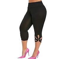 Womens Leggings Solid Basic Lace Cuff High Waist Stretch Long Yoga Pants