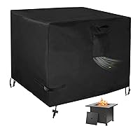 32 Inch Gas Fire Pit Cover for 28-32 Inch Square Fire Pit Tables, Heavy Duty 600D Waterproof & Windproof 32 x 32 x 24 Inches Patio Firepit Cover, Black