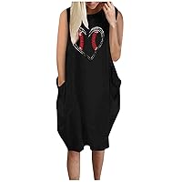 Womens Dresses Summer with Sleeves, Women's Baseball Loose Dress Fun Graphic Print Crew Neck Two Pocket 3/4 Sl