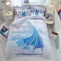 100% Cotton Kids Bedding Set Girls Frozen Elsa Princesses Duvet Cover and Pillow Cases and Fitted Sheet,4 Pieces,Queen
