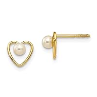 14k Yellow Gold Polished Screw back Post Earrings 3mm Freshwater Cultured Pearl Love Heart Earrings Measures 6x6mm Wide Jewelry for Women
