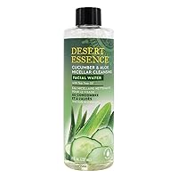 Desert Essence Cucumber & Aloe Micellar Cleansing Facial Water 8 fl oz - Gluten Free, Vegan, Cruelty Free - Soothing Cucumber & Aloe - No Stress Cleanser - Removes Makeup & Impurities