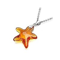 Finejewelers Sterling Silver Orange Color Crystal Starfish Pendant Necklace made with Swarovski Elements