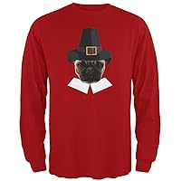 Animal World Thanksgiving Funny Pug Pilgrim Red Adult Long Sleeve T-Shirt