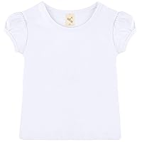 Lilax Girls' Basic Short Puff Sleeve Round Neck Cotton T-Shirt