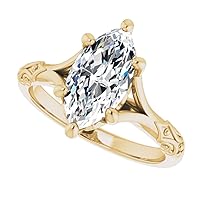 10K Solid Yellow Gold Handmade Engagement Ring 1.0 CT Marquise Cut Moissanite Diamond Solitaire Wedding/Bridal Ring for Womens/Her Proposes Ring