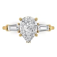 Clara Pucci 2.47ct Pear Baguette cut 3 stone Solitaire Stunning White lab created Sapphire Modern Ring 14k Yellow Gold