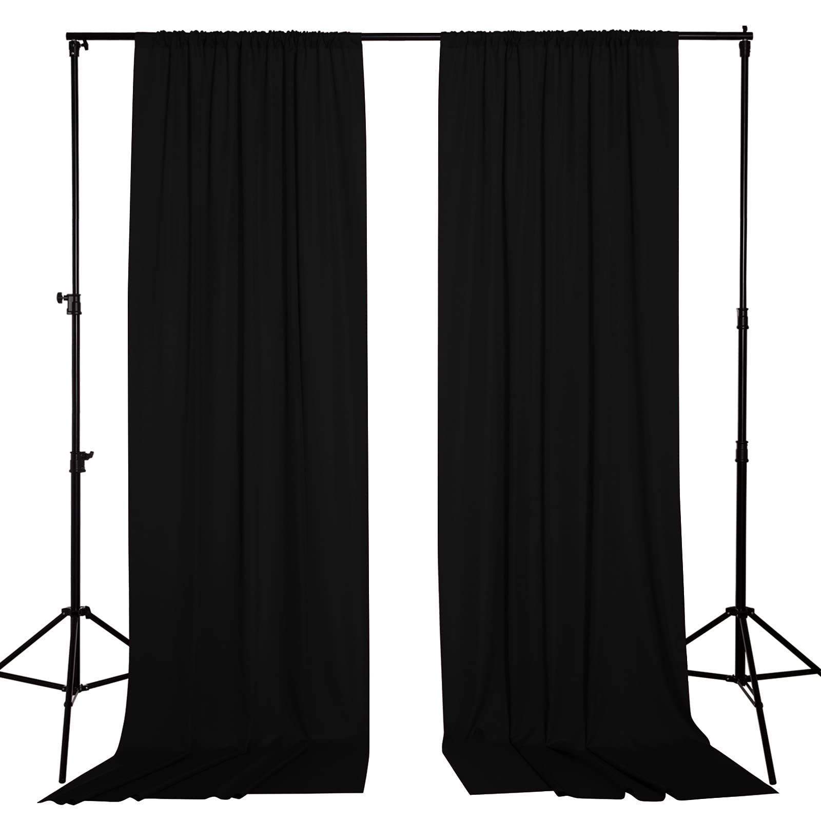 StangH Black Backdrop Curtains for Parties - 10 ft Curtain Drapes for Partition Room Dividers Curtains Waterproof Home Theater Studio Backgrounds Wedding Stage Stand Panels, 2 Panels
