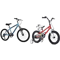 Huffy Kids Hardtail Mountain Bike for Boys, Stone Mountain 20 inch 6-Speed, Metallic Cyan & Royalbaby Kids Bike Boys Girls Freestyle BMX Bicycle with Training Wheels Gifts for Children 12 Inch Red